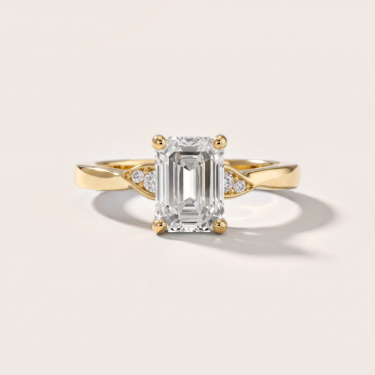 Annabelle Leaf Pavé Emerald Diamond Engagement Ring in Yellow Gold - front.jpg