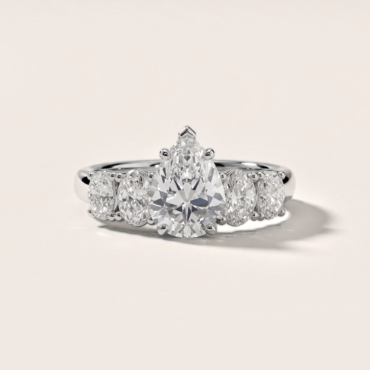 Judith Statement Five-Stone Pear Diamond Engagement Ring in Platinum - front.jpg