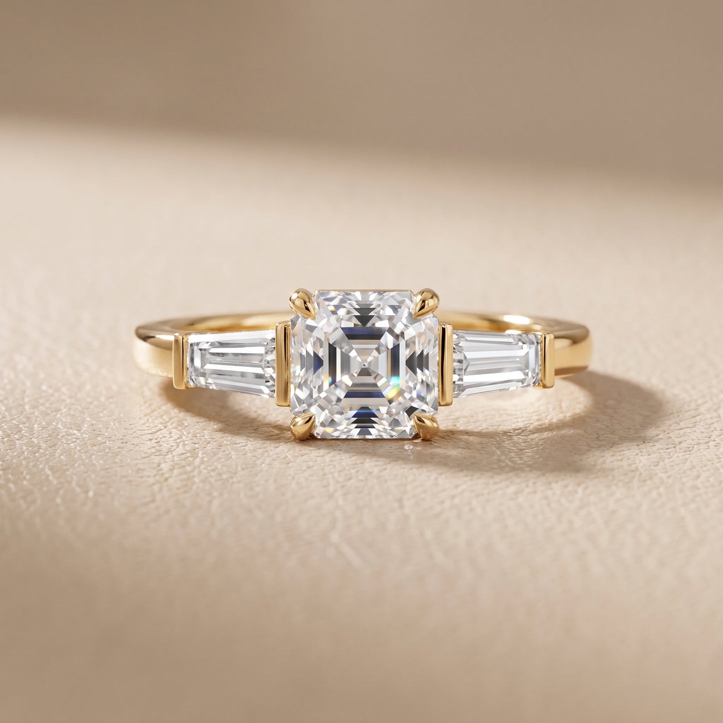 Zelda Tapered Baguette Asscher Diamond Engagement Ring in Yellow Gold - front.jpg