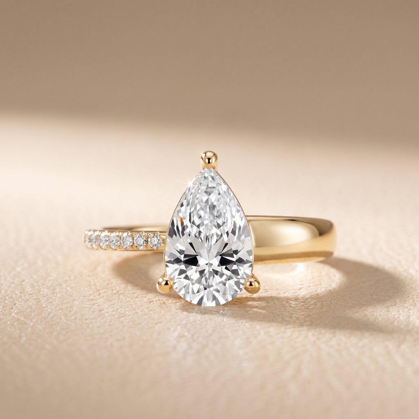 Rosie Solitaire Basket Pear Diamond Engagement Ring in Yellow Gold - front.jpg
