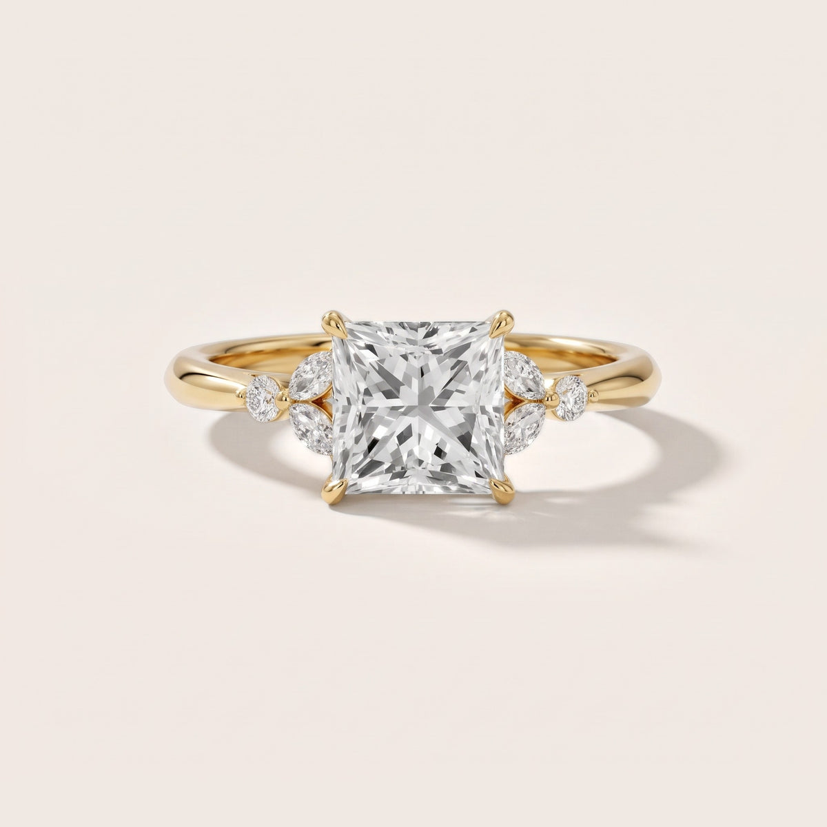 Eve Leaf Cluster Princess Diamond Engagement Ring in Yellow Gold - front.jpg