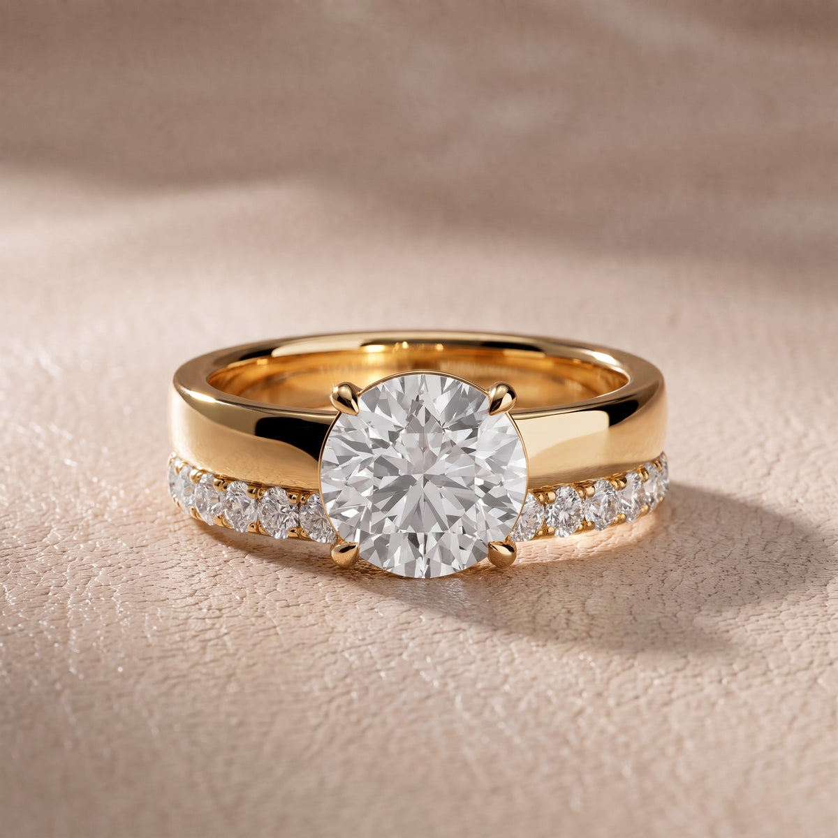 Josephine Split Shank Pavé Round Diamond Engagement Ring in Yellow Gold - front.jpg