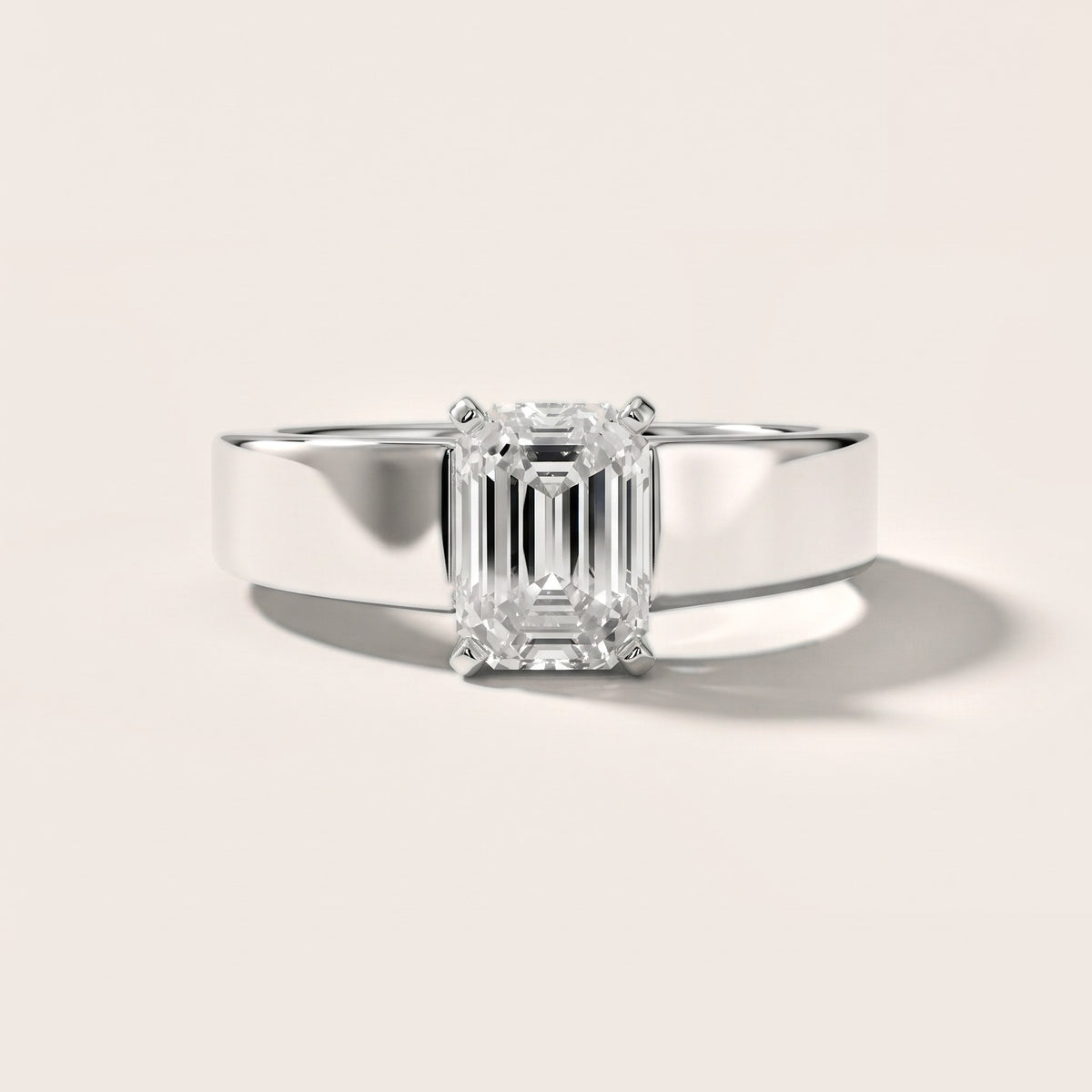 Susannah Wide Band Solitaire Emerald Diamond Engagement Ring in Silver - front.jpg