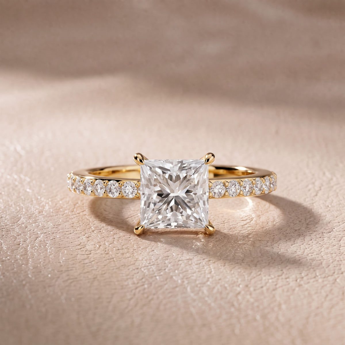 Annabel Pavé Solitaire Princess Diamond Engagement Ring in Yellow Gold - front.jpg