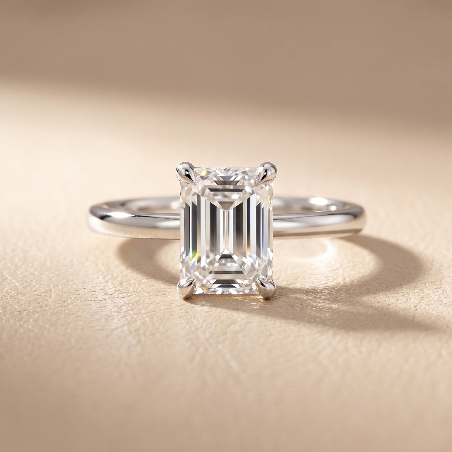 Nella Petite Solitaire Emerald Diamond Engagement Ring in White Gold - front.jpg