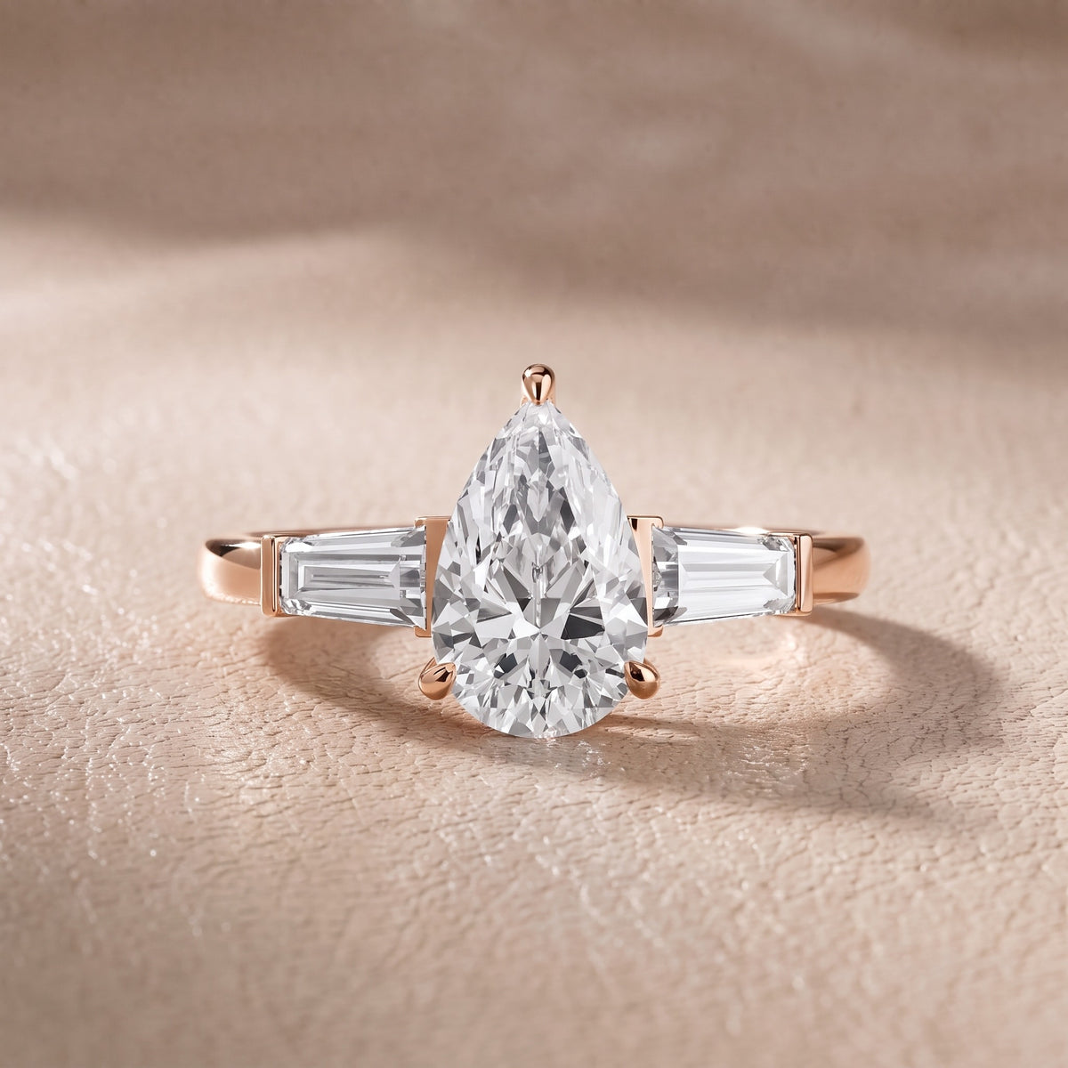 Eloise Tapered Baguette Pear Diamond Engagement Ring in Rose Gold - front.jpg