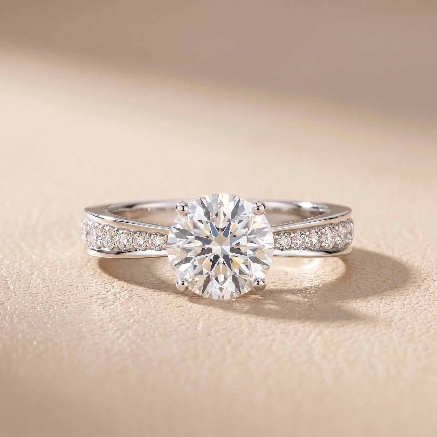 Rhea Sidestone Pavé Round Diamond Engagement Ring in White Gold - front.jpg