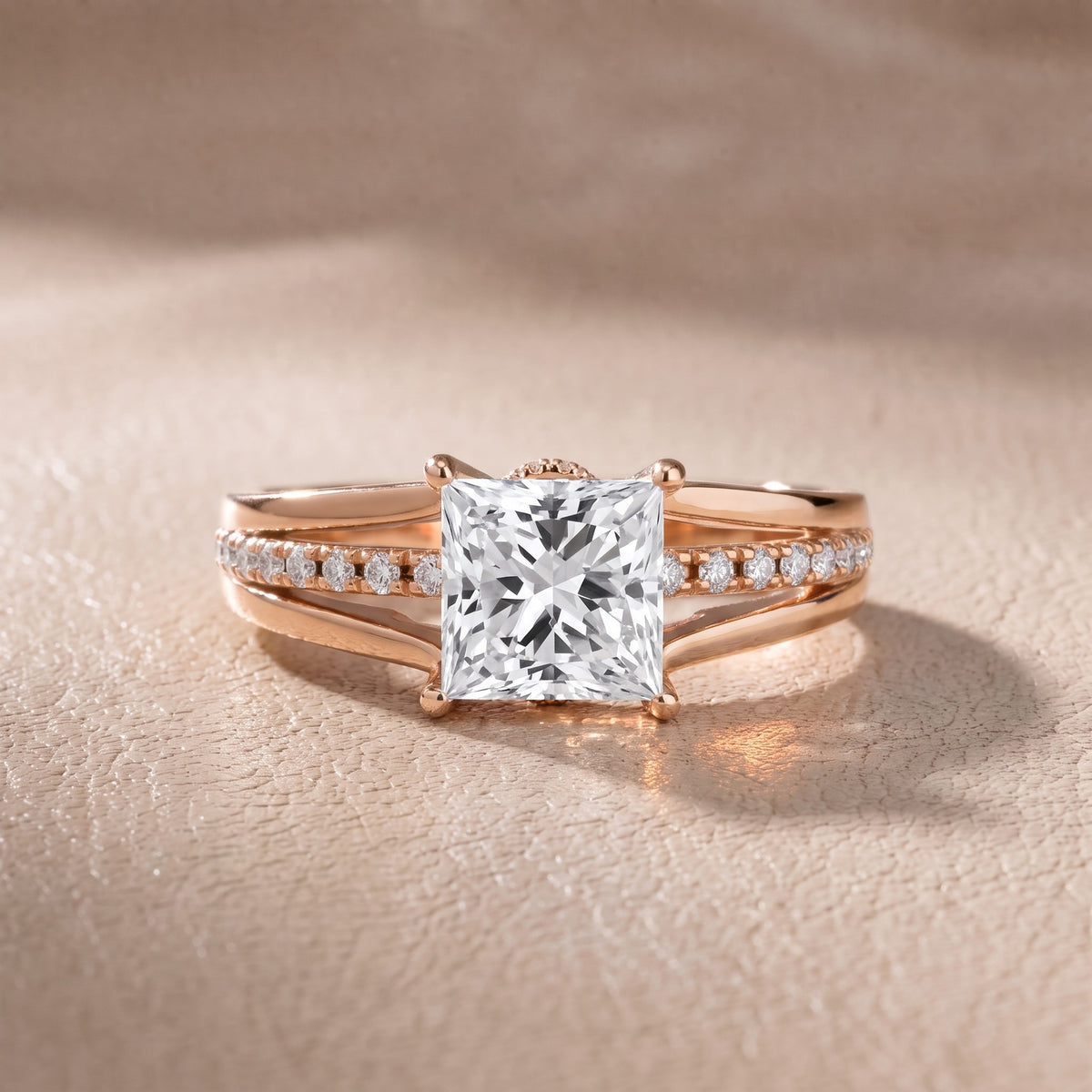 Serena Split Shank Pavé Princess Diamond Engagement Ring in Rose Gold - front.jpg