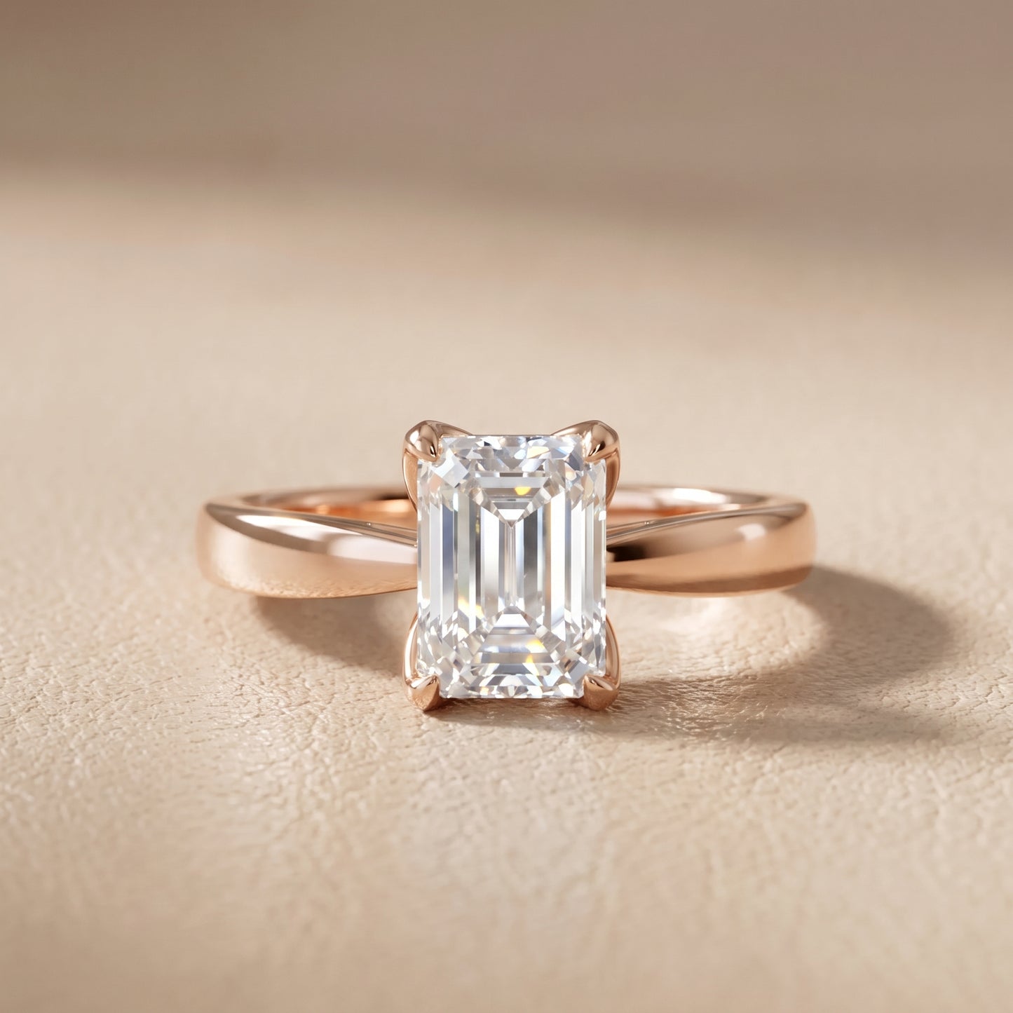 Lucia Solitaire Six-Prong Emerald Diamond Engagement Ring in Rose Gold - front.jpg