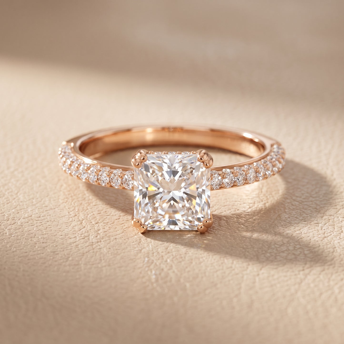 Violet Hidden Halo Pavé Radiant Diamond Ring in Rose Gold - front.jpg