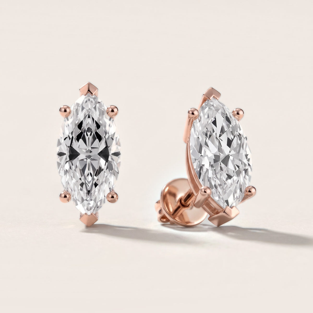 Four Prong Marquise Diamond Stud Earrings in Rose Gold [studio-20261024]