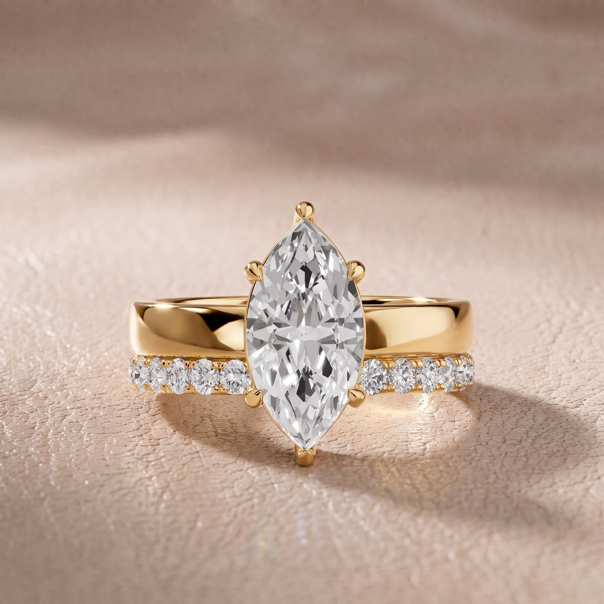 Josephine Split Shank Pavé Marquise Diamond Engagement Ring in Yellow Gold - front.jpg