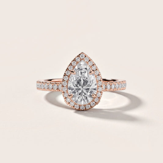 Rosemary Halo Pavé Pear Diamond Engagement Ring in Rose Gold