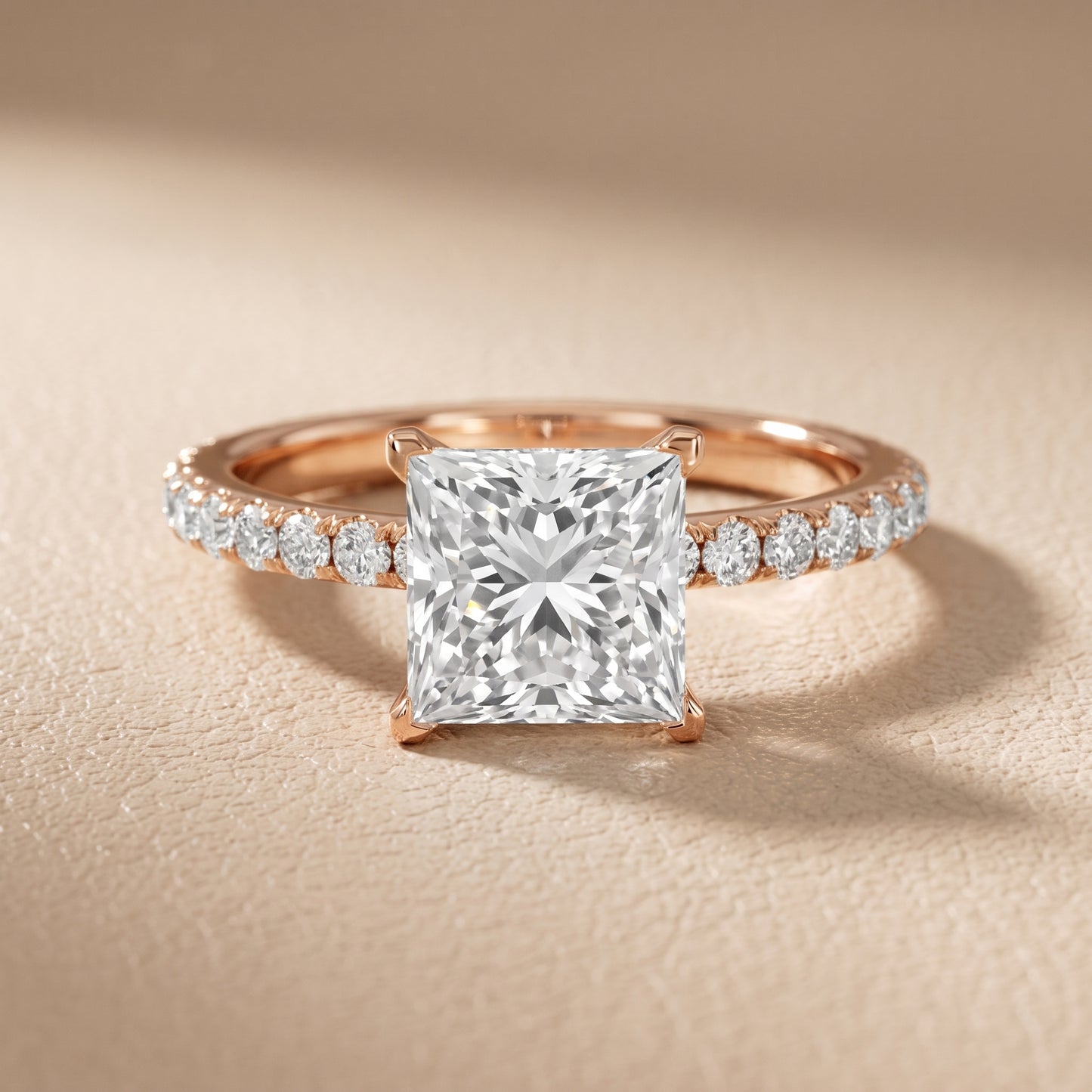 Juna French Pavé Solitaire Princess Diamond Engagement Ring in Rose Gold - front.jpg