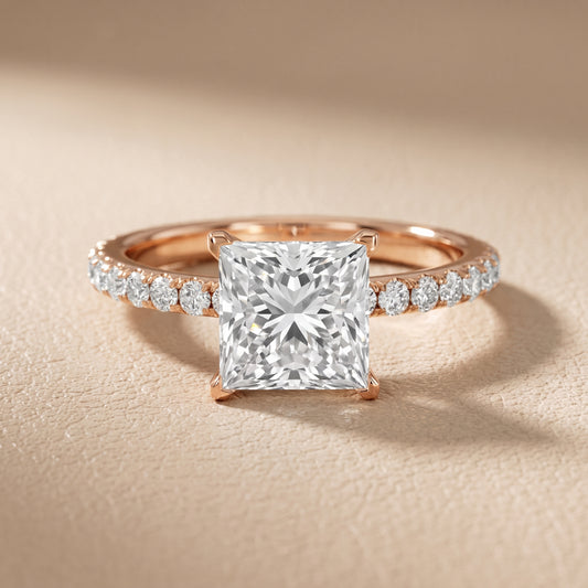 Juna French Pavé Solitaire Princess Diamond Engagement Ring in Rose Gold - front.jpg