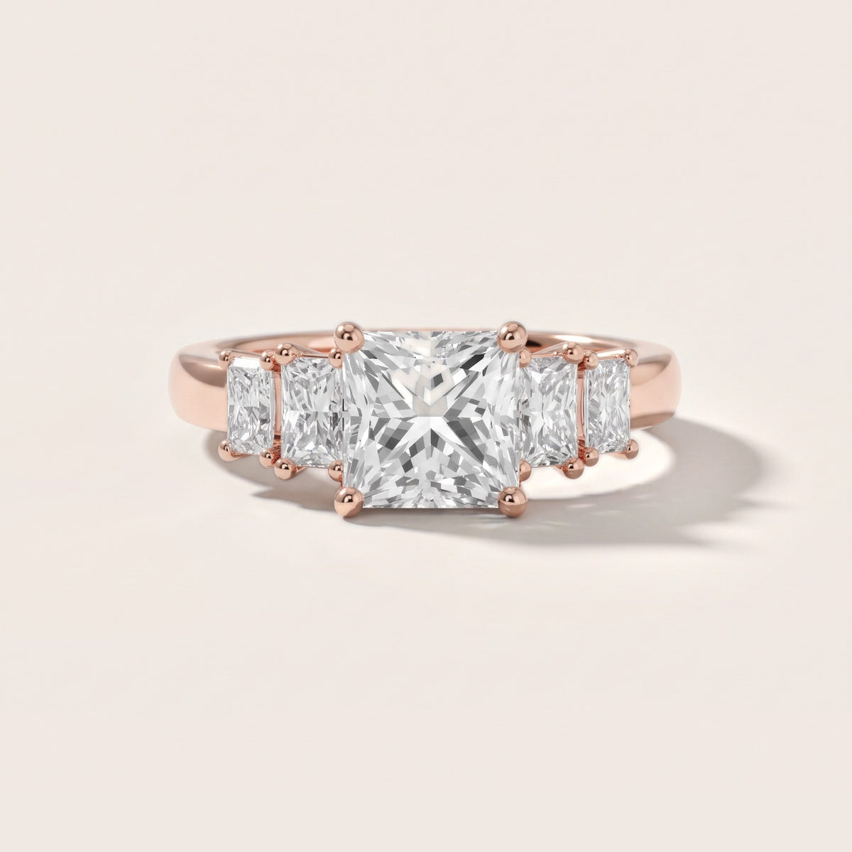 Desiree Graduated Five-Stone Princess Diamond Engagement Ring in Rose Gold - front.jpg