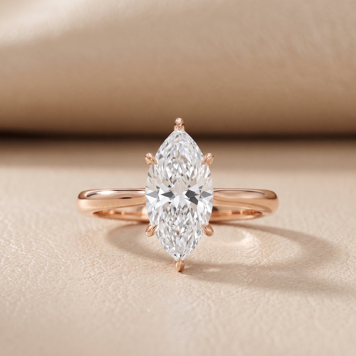 Evie Solitaire Six-Prong Marquise Diamond Engagement Ring in Rose Gold - front.jpg