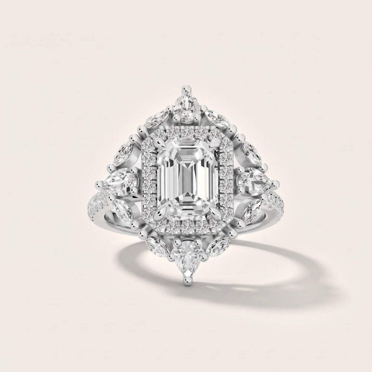 Gianna Vintage Double Halo Emerald Diamond Engagement Ring in Silver - front.jpg