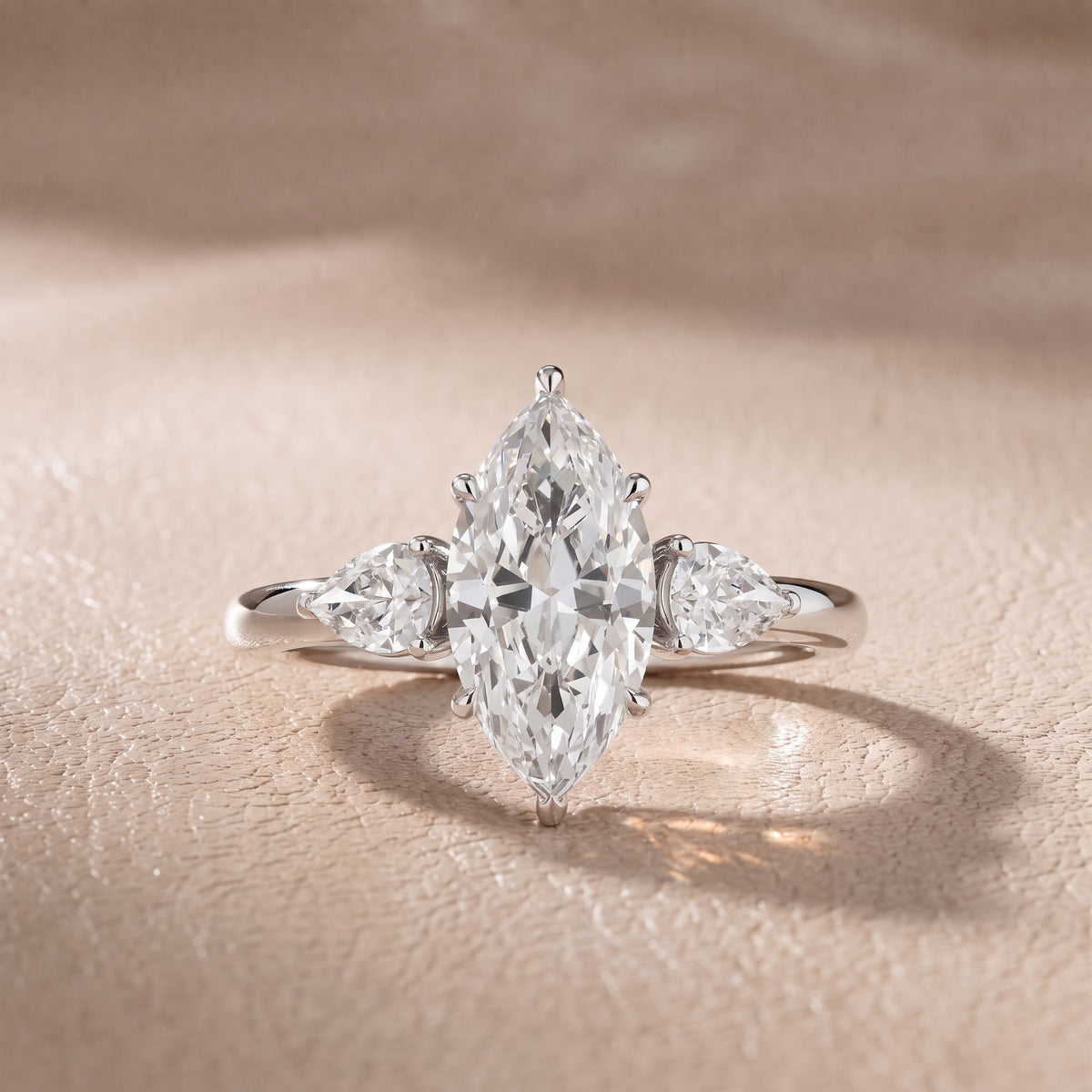 Stella Three-Stone Marquise Diamond Engagement Ring in Silver - front.jpg