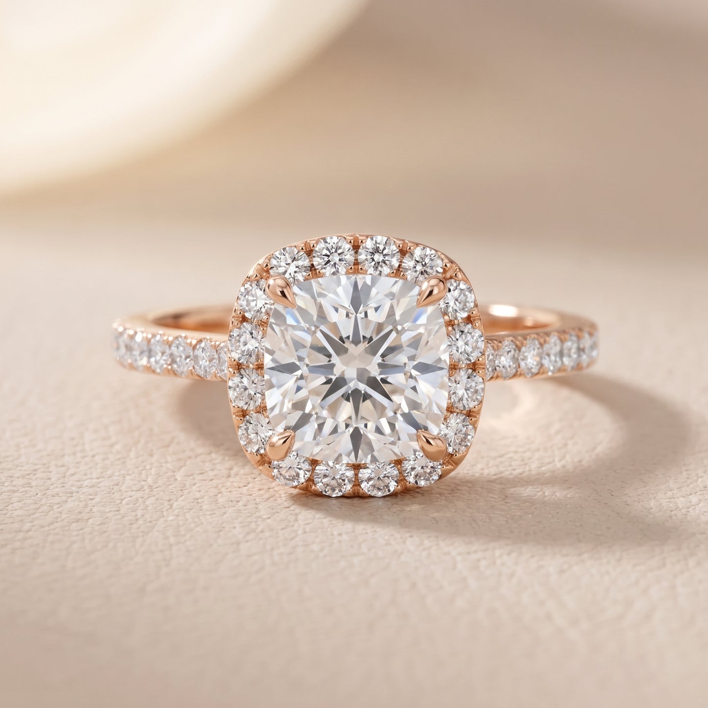 Alma Halo Pavé Cushion Diamond Ring in Rose Gold - front.jpg