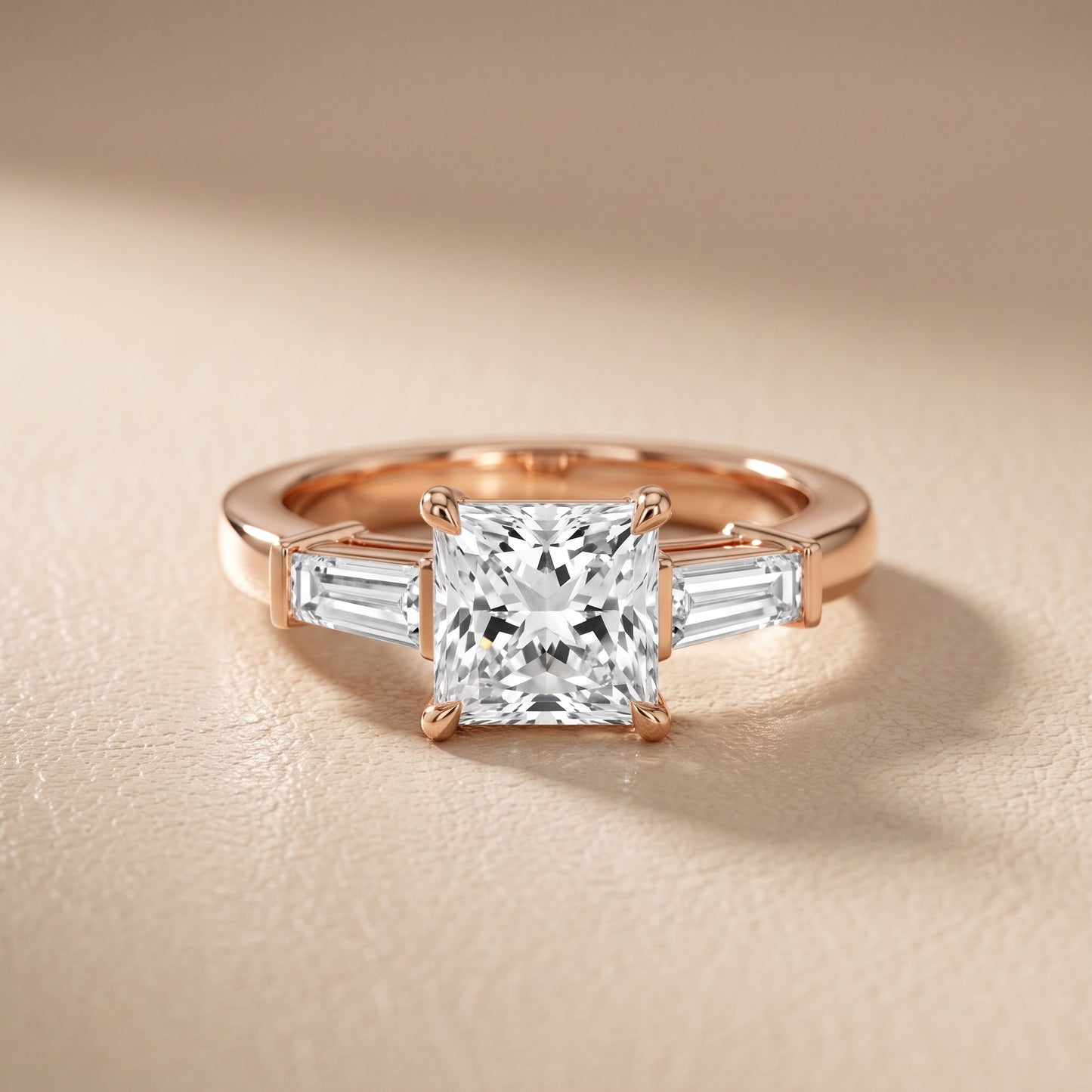 Zelda Tapered Baguette Princess Diamond Engagement Ring in Rose Gold - front.jpg