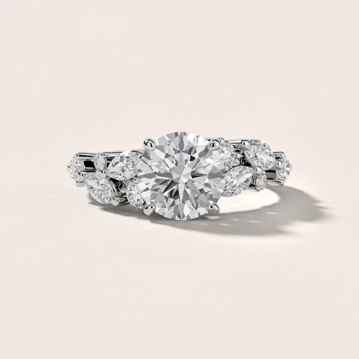 Kelsey Leaf Cluster Round Diamond Engagement Ring in Silver - front.jpg