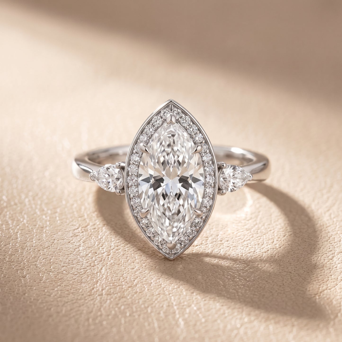Eliza Halo Sidestone Marquise Diamond Engagement Ring in White Gold - front.jpg