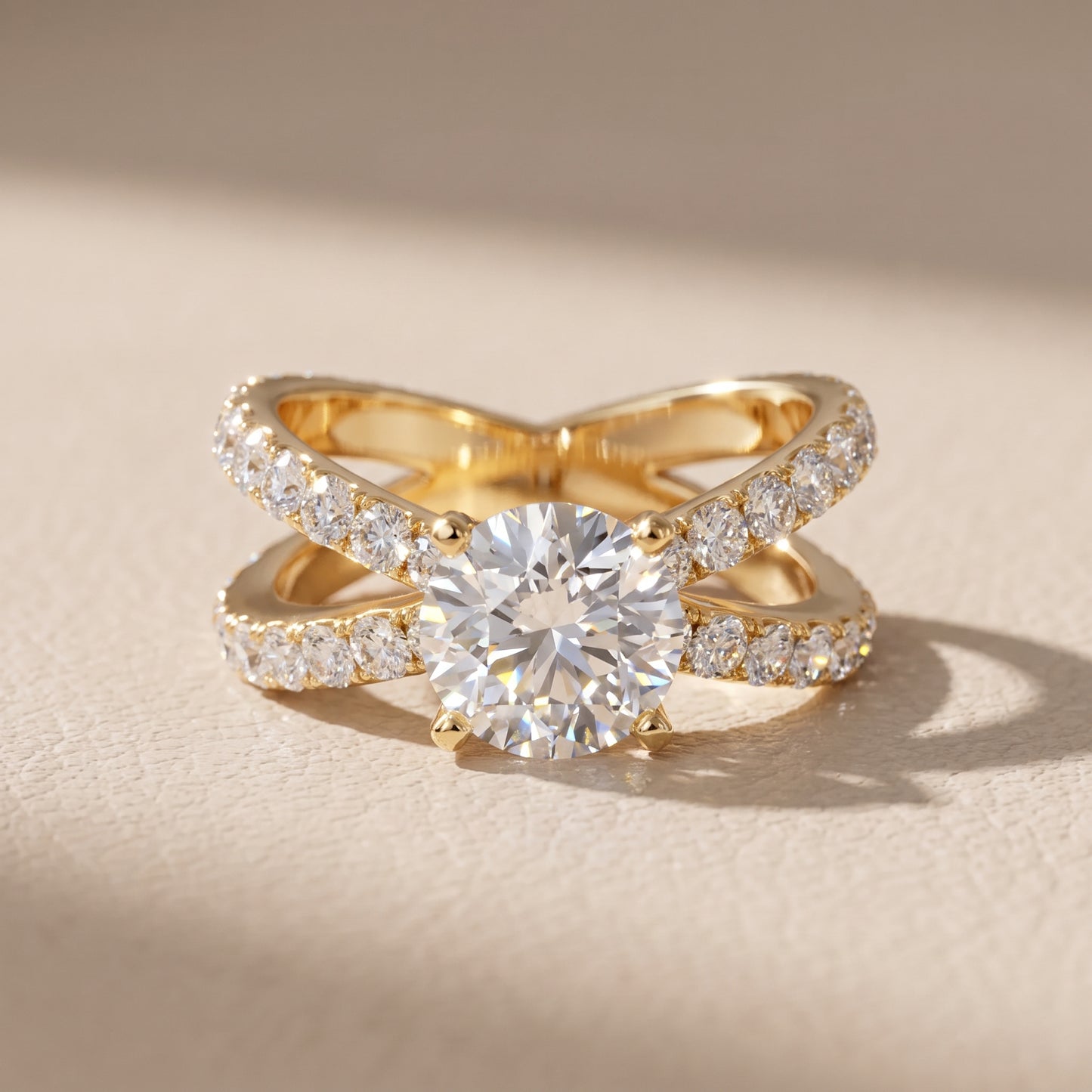 Lior Criss Cross Pavé Round Diamond Engagement Ring in Yellow Gold - front.jpg