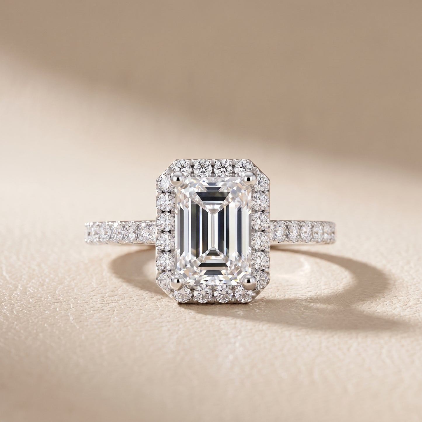 Sophie Halo Pavé Emerald Diamond Ring in Silver - front.jpg