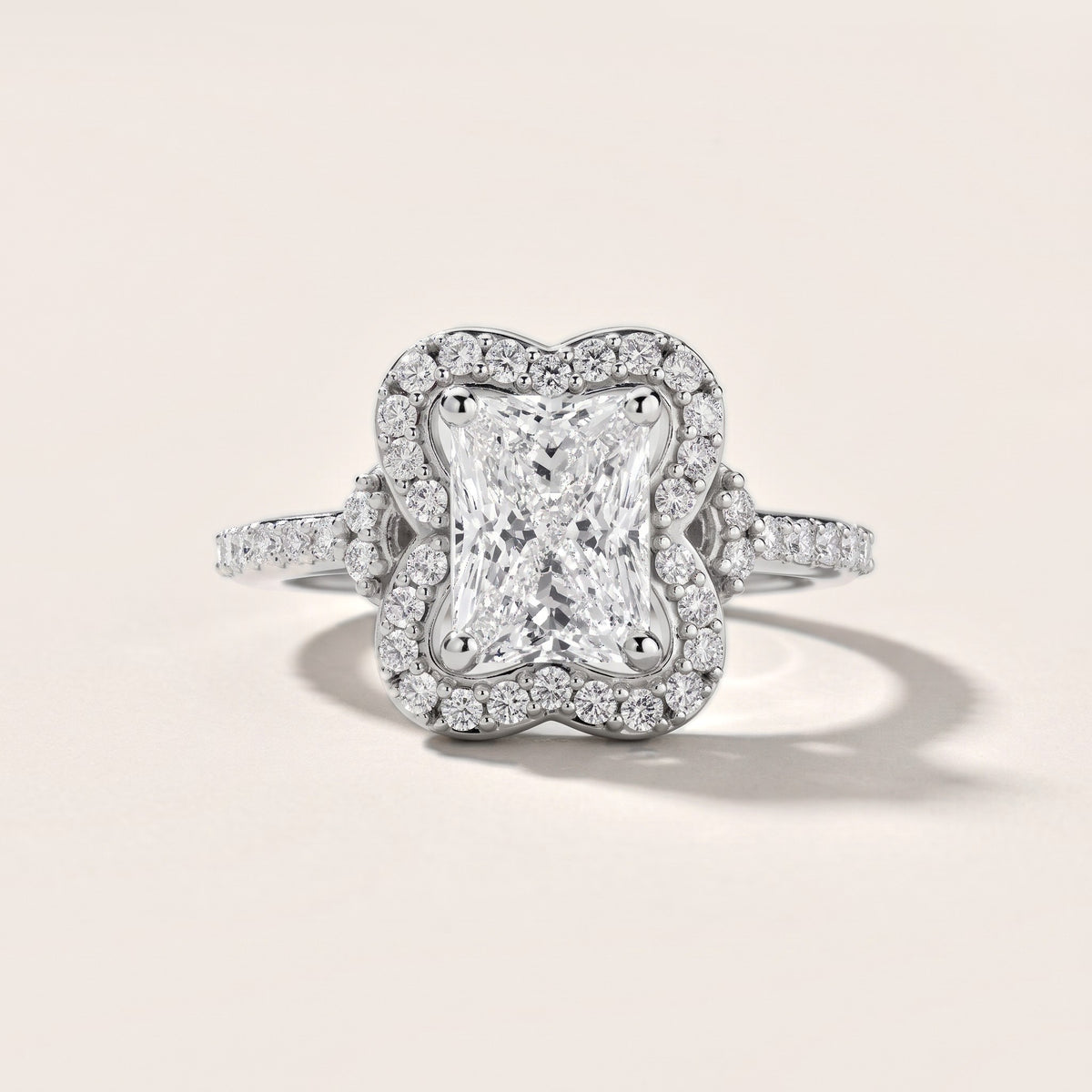Amy Floral Halo Radiant Diamond Engagement Ring in White Gold - front.jpg