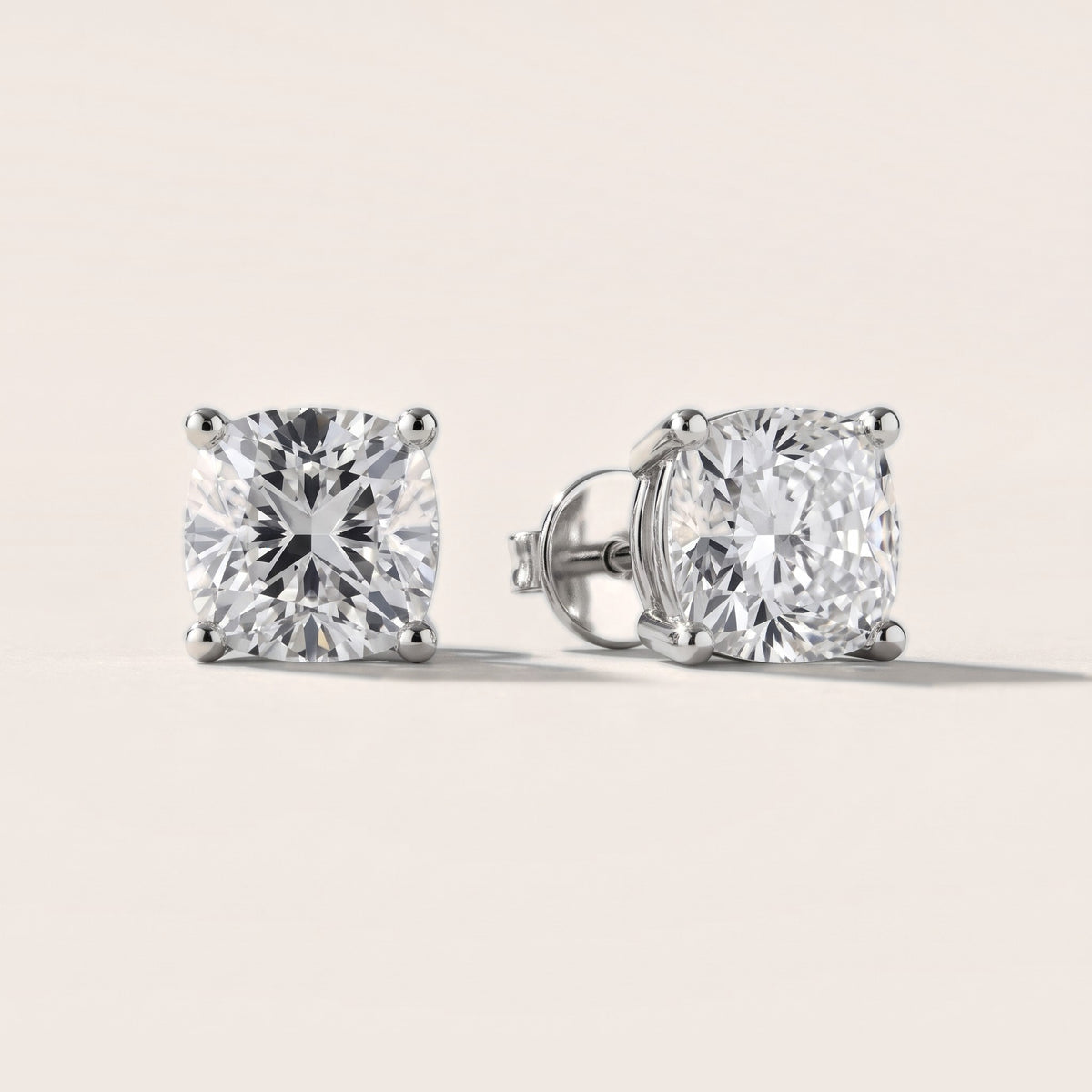 Four Prong Cushion Diamond Stud Earrings in White Gold [studio-20261024]