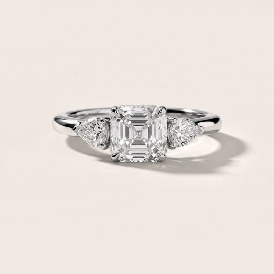 Stella Three-Stone Asscher Diamond Engagement Ring in White Gold