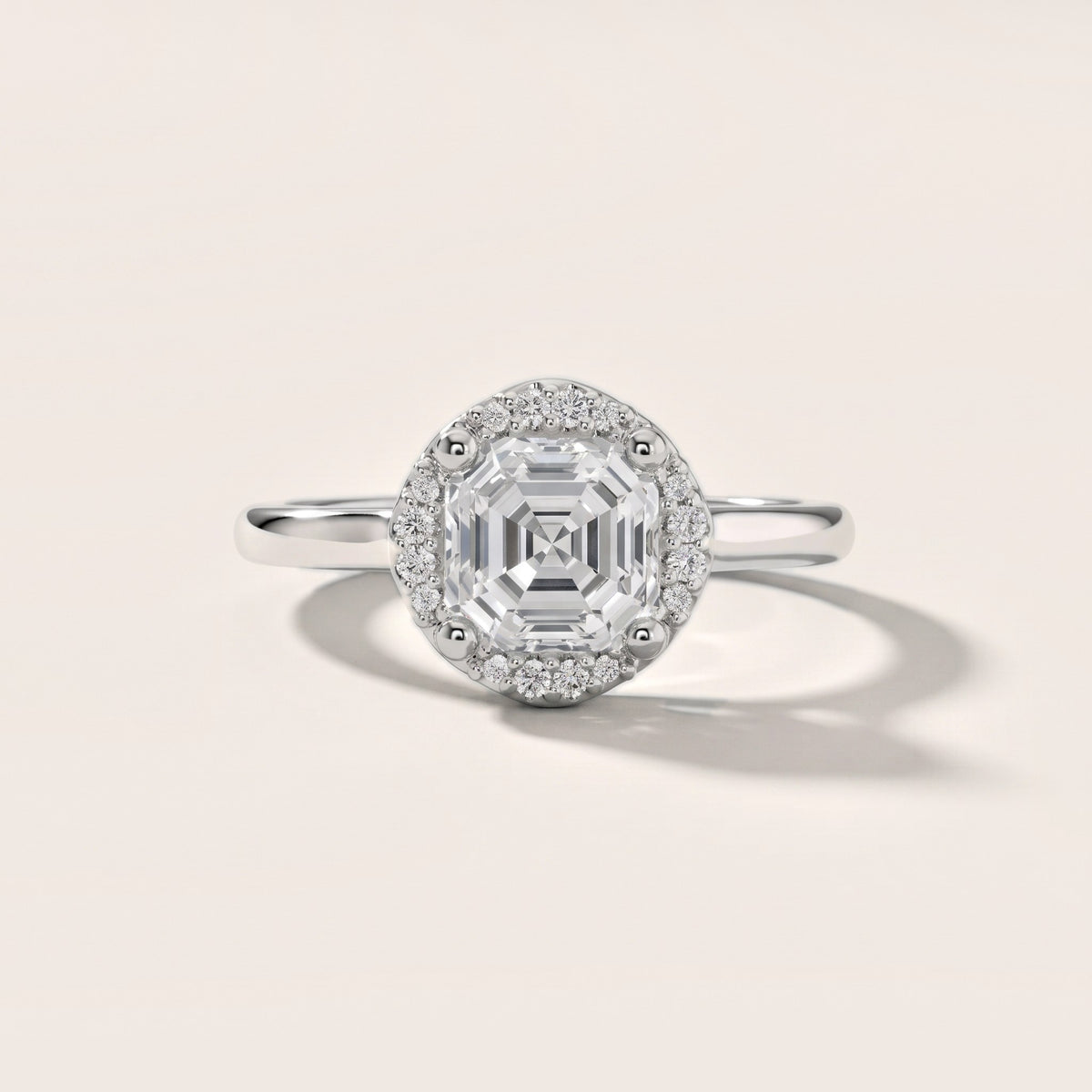 Elgin Halo Micropavé Asscher Diamond Engagement Ring in Silver - front.jpg