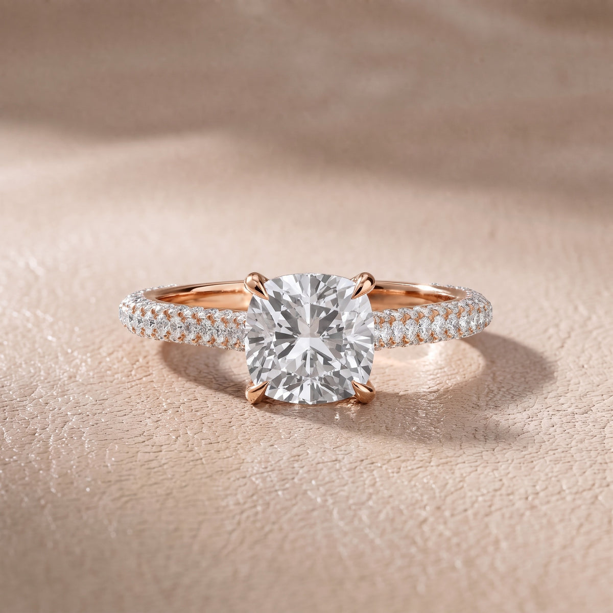 Elisa Hidden Halo Pavé Cushion Diamond Engagement Ring in Rose Gold - front.jpg