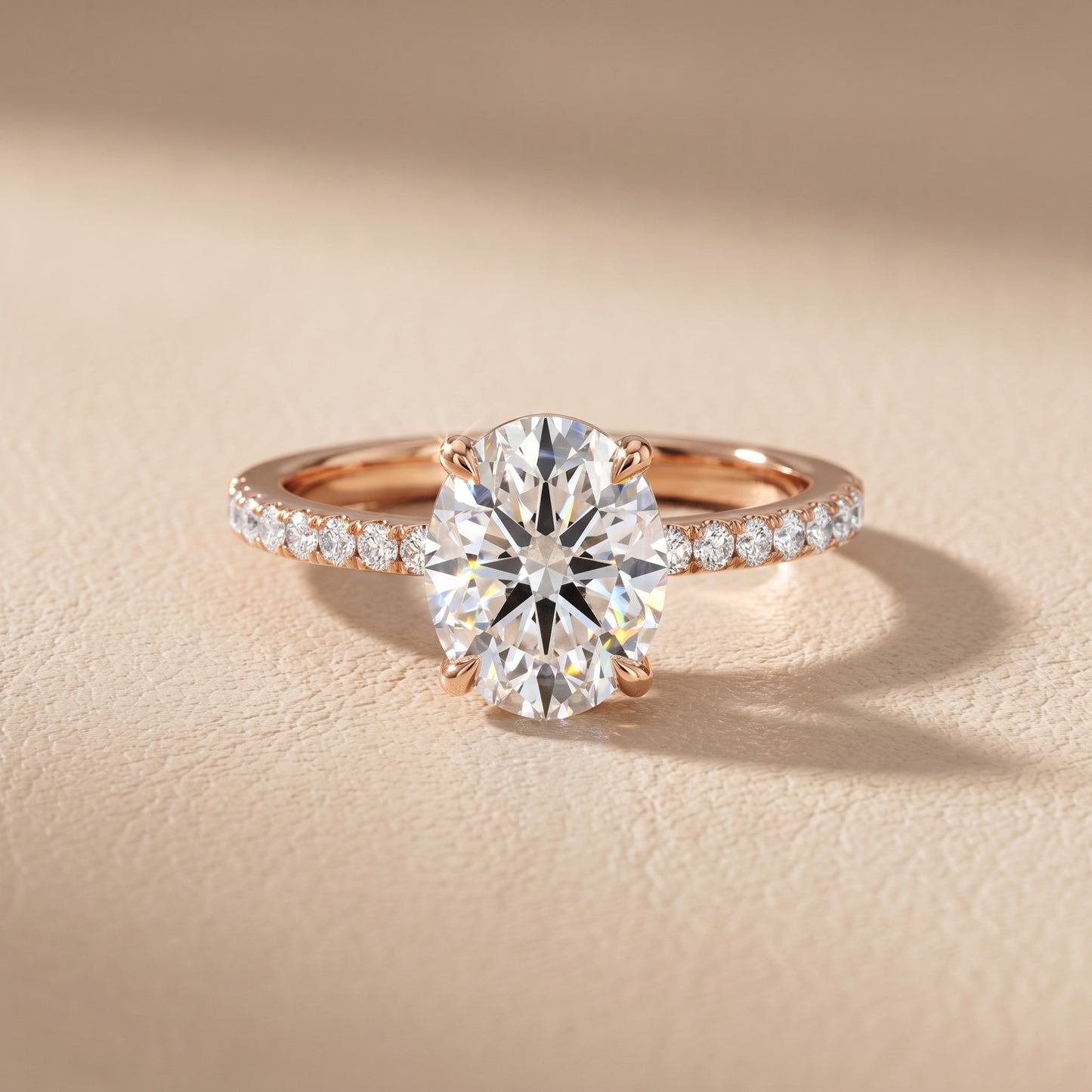 Veda Split Shank Pavé Oval Diamond Engagement Ring in Rose Gold - front.jpg