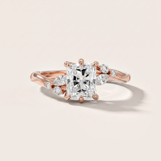 Joanna Milgrain Twist Radiant Diamond Engagement Ring in Rose Gold