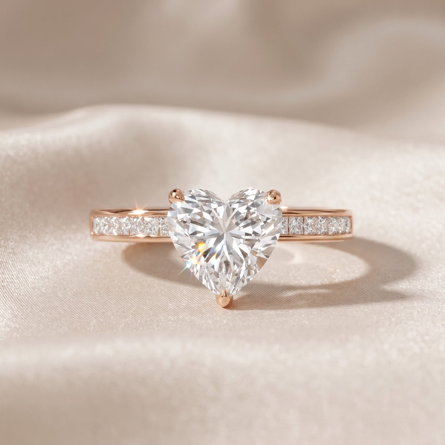 Maren Sidestone Channel Set Heart Diamond Engagement Ring in Rose Gold - front.jpg