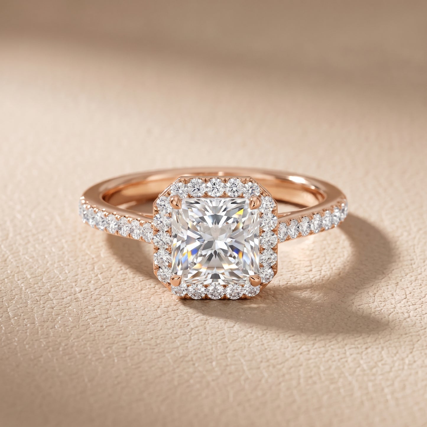 Alma Halo Pavé Radiant Diamond Ring in Rose Gold - front.jpg