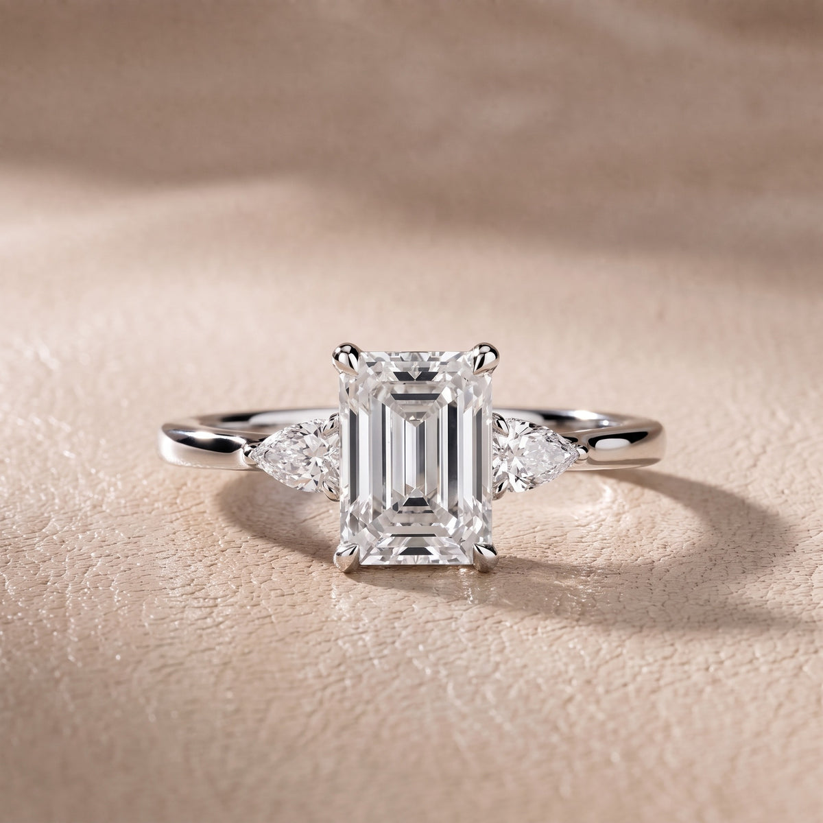 Leila Three-Stone Emerald Diamond Engagement Ring in Silver - front.jpg