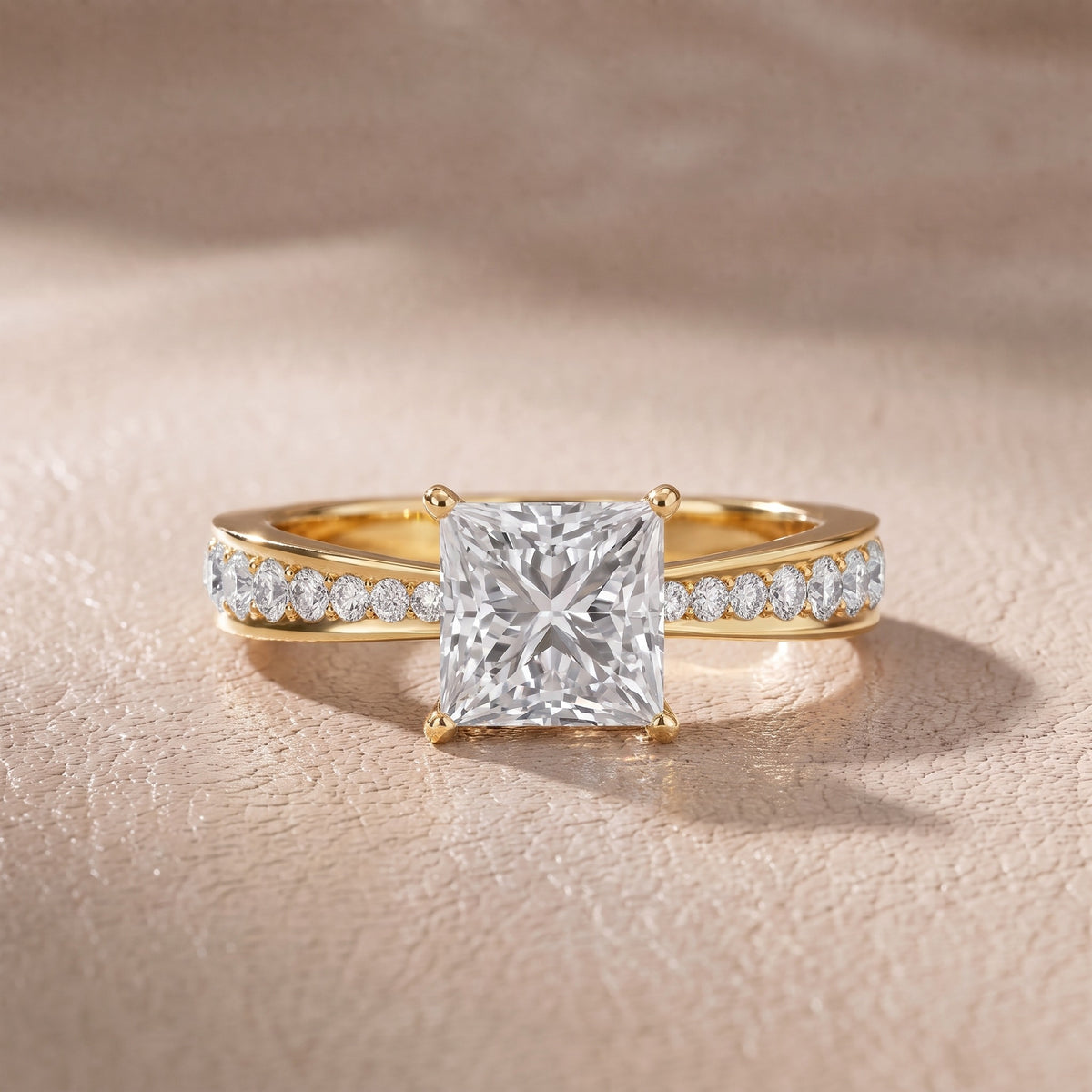 Rhea Sidestone Pavé Princess Diamond Engagement Ring in Yellow Gold - front.jpg