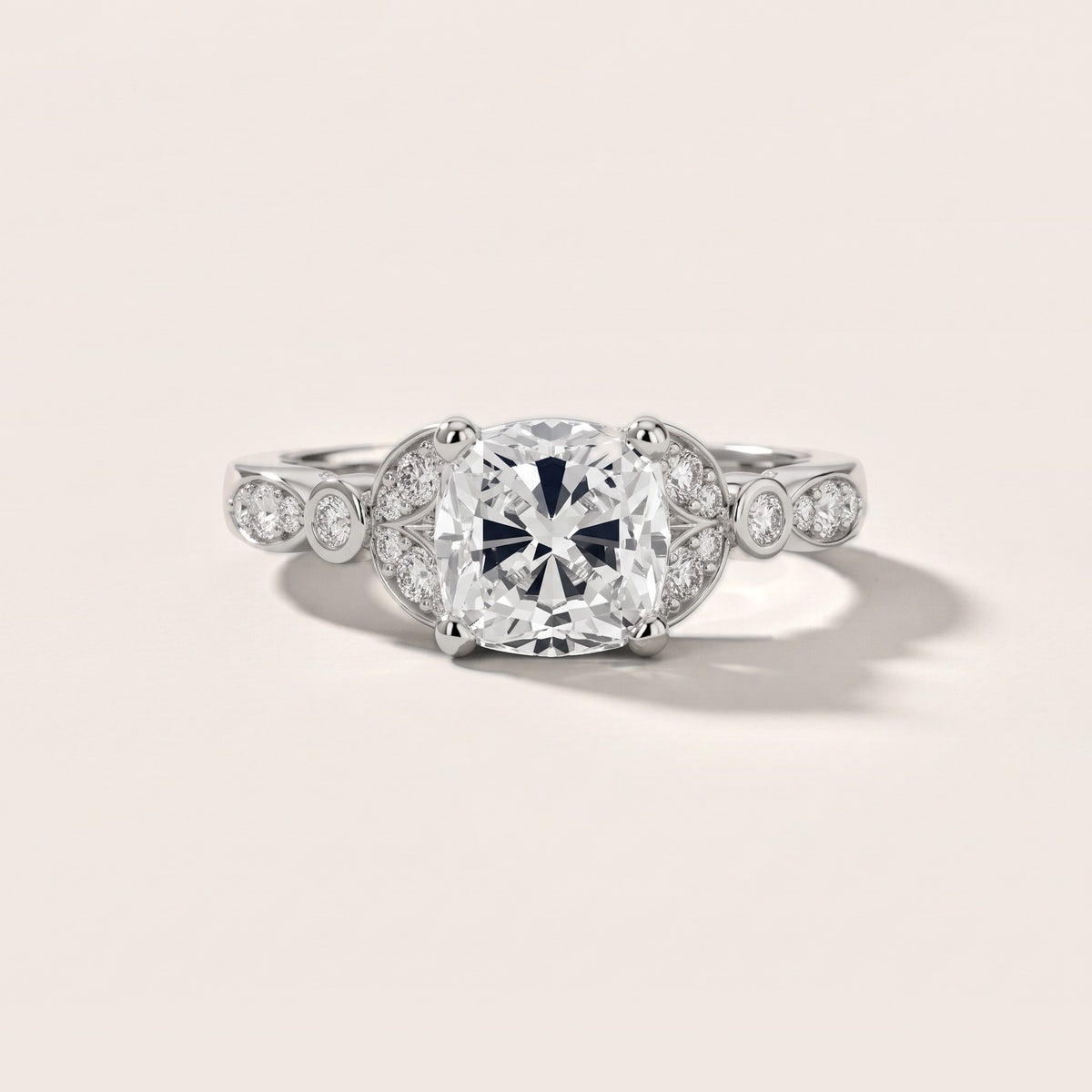 Polly Floral Cluster Cushion Diamond Engagement Ring in Platinum - front.jpg
