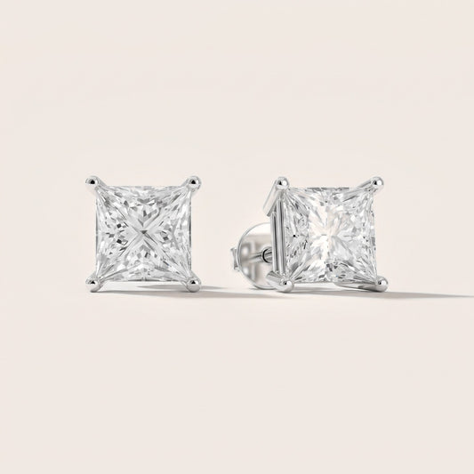 Four Prong Princess Diamond Stud Earrings in White Gold [studio-20261024]