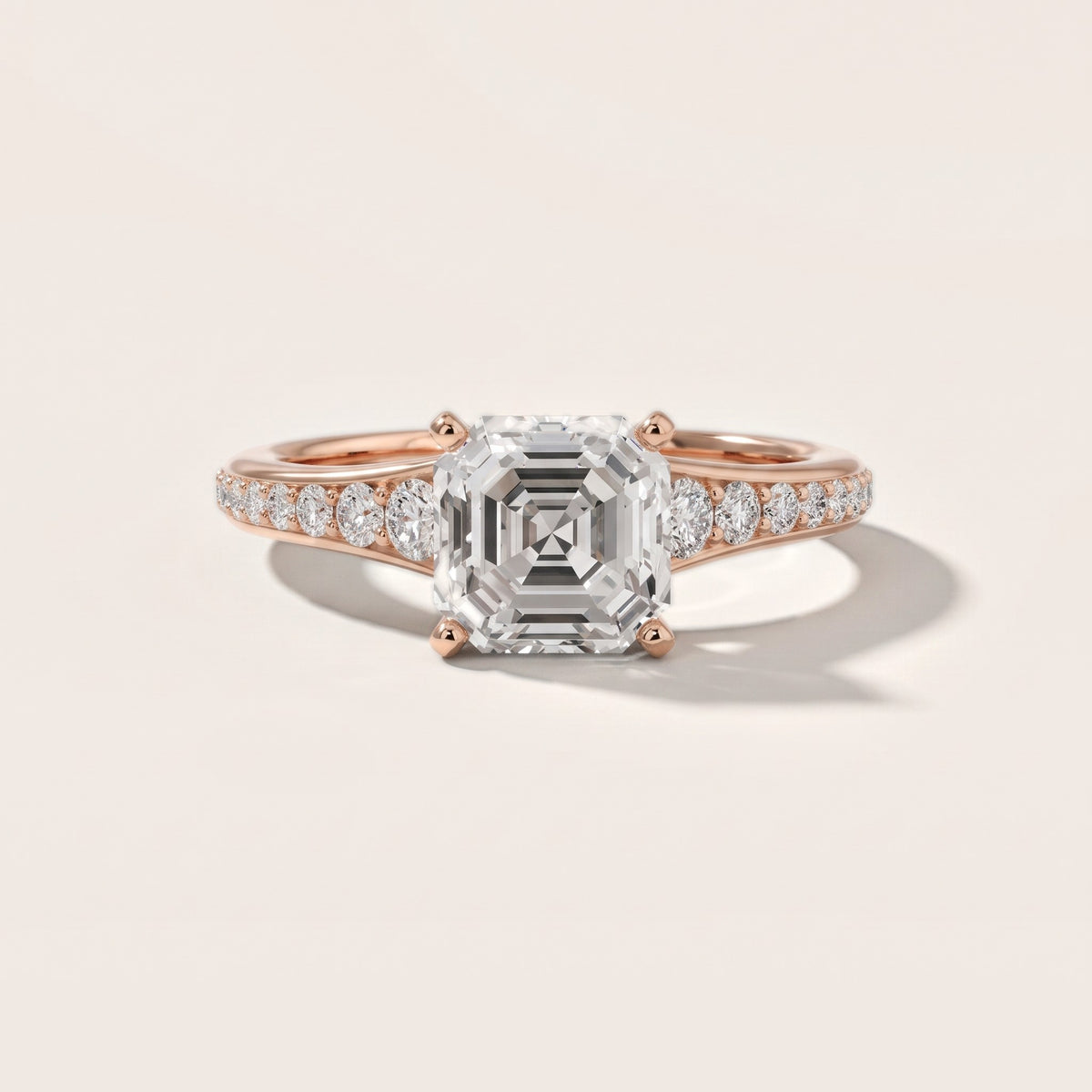 Calista Graduated Pavé Asscher Diamond Engagement Ring in Rose Gold - front.jpg