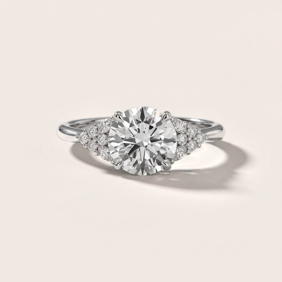 Fern Knife Edge Cluster Round Diamond Engagement Ring in Platinum - front.jpg