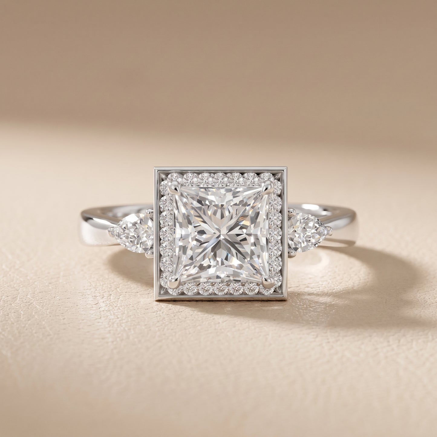 Eliza Halo Sidestone Princess Diamond Engagement Ring in White Gold - front.jpg
