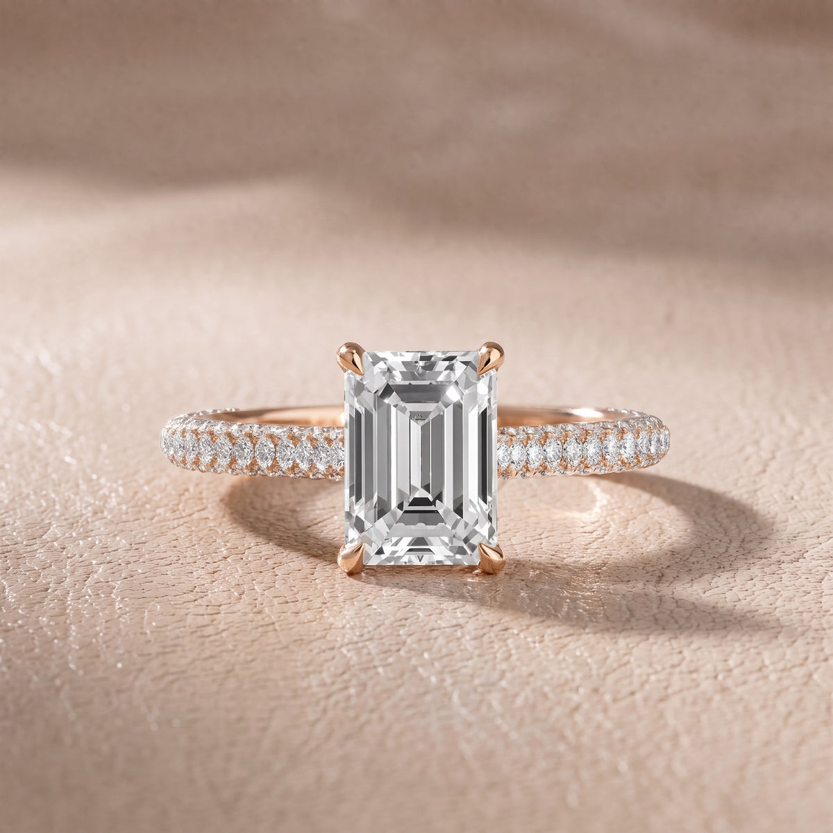 Elisa Hidden Halo Pavé Emerald Diamond Engagement Ring in Rose Gold - front.jpg