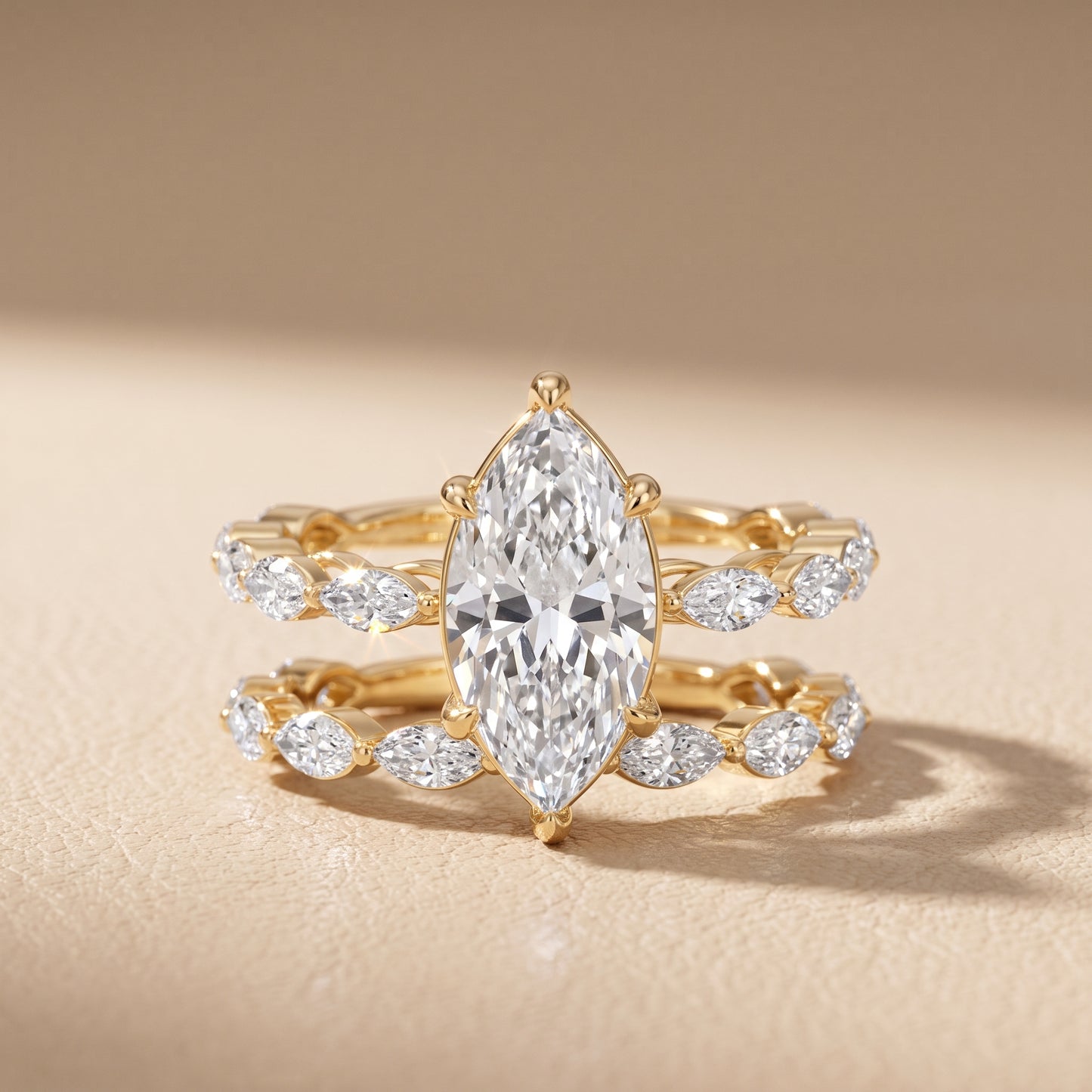 Elina Split Shank Marquise Accent Marquise Diamond Engagement Ring in Yellow Gold - front.jpg