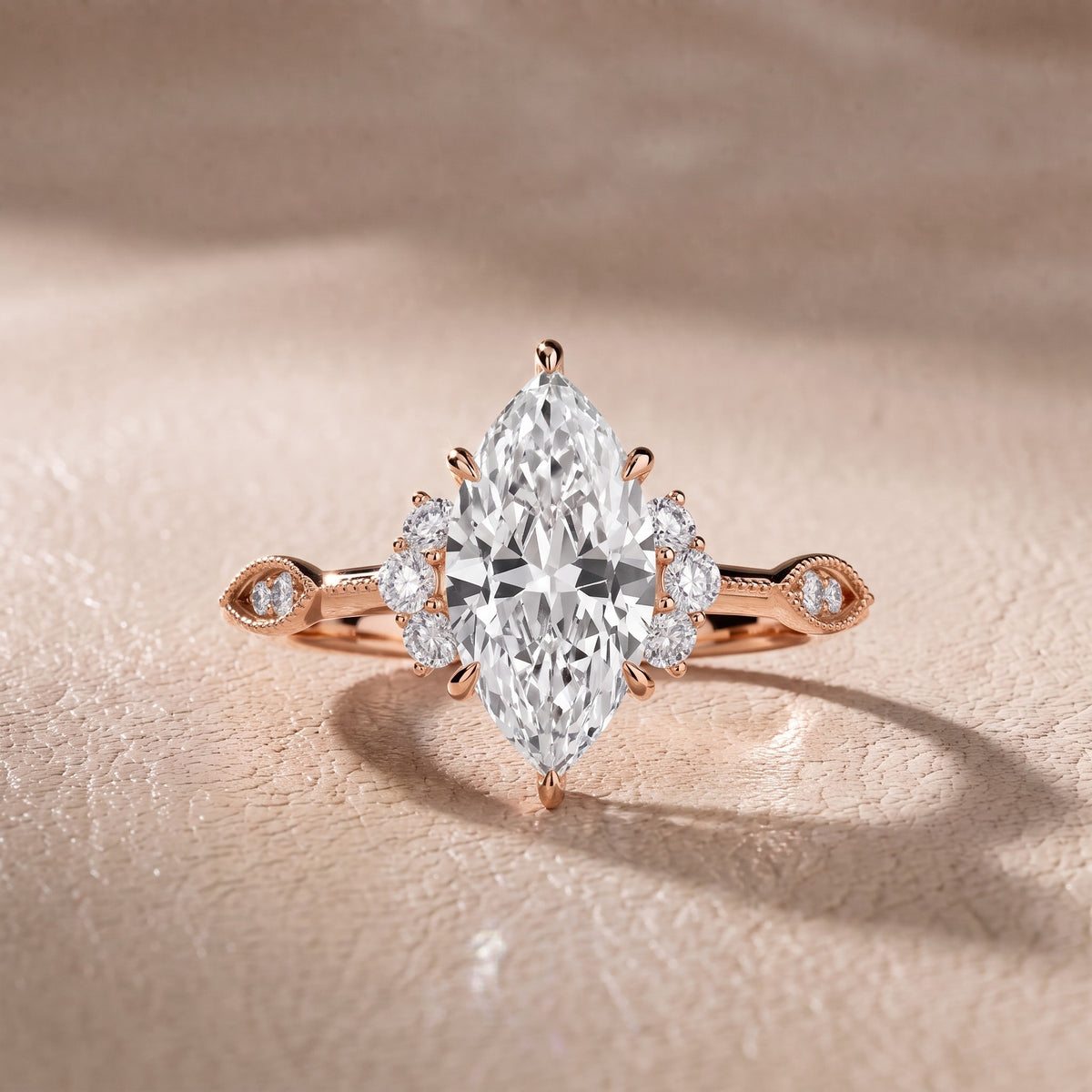 Naomi Vintage Milgrain Marquise Diamond Engagement Ring in Rose Gold - front.jpg