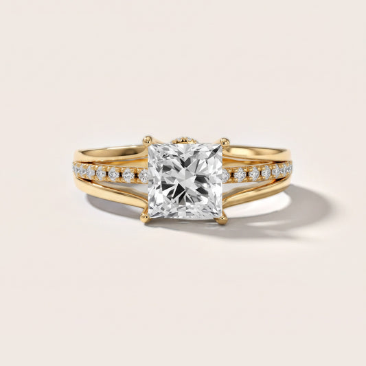 Serena Split Shank Pavé Princess Diamond Engagement Ring in Yellow Gold