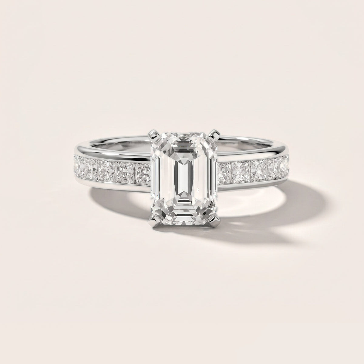 Frisco Channel Set Emerald Diamond Engagement Ring in Silver - front.jpg
